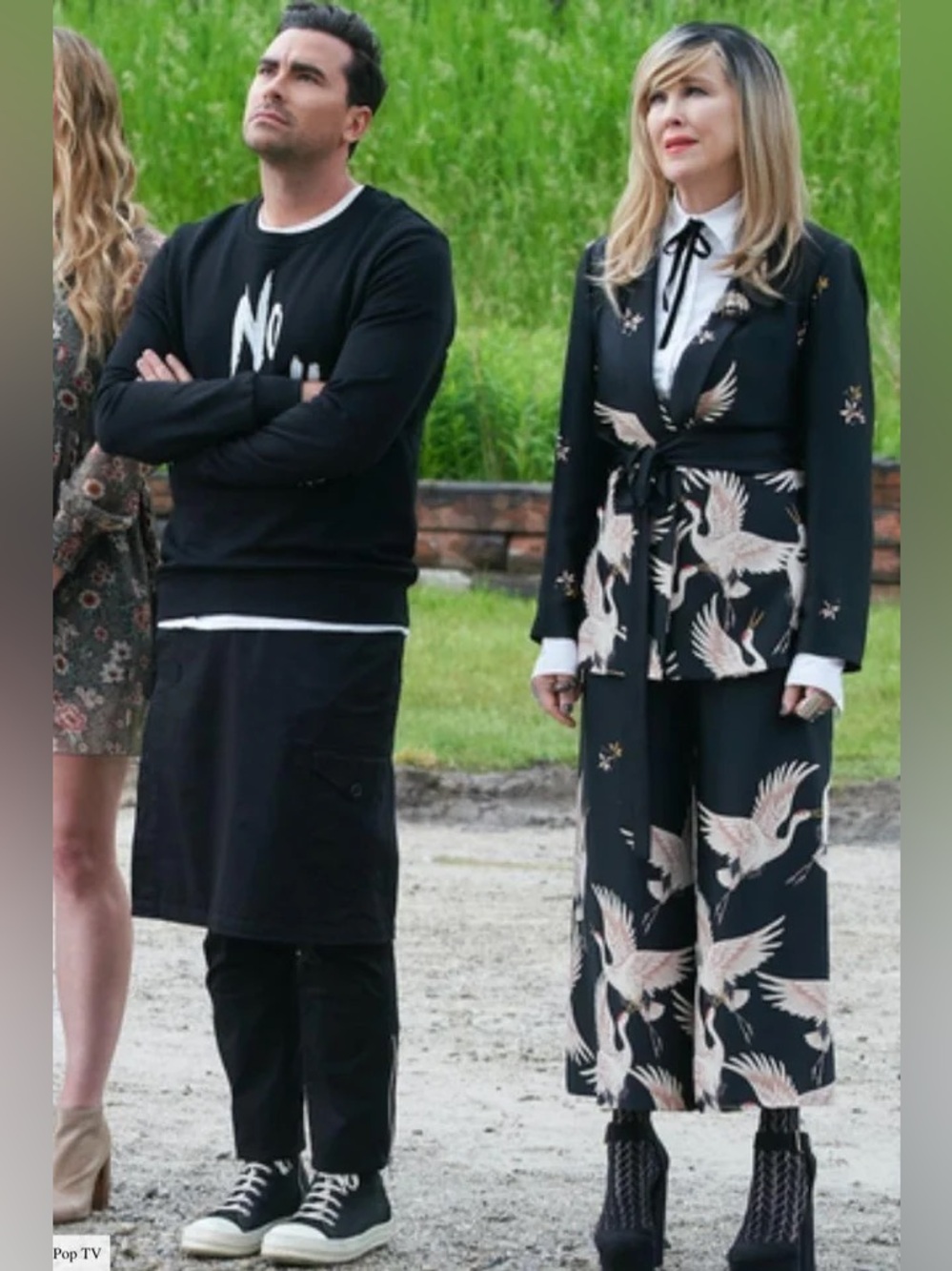 Zara Wide Leg Crane-Print Palazzo Pants as seen on Moira Rose on Schitt’s Creek